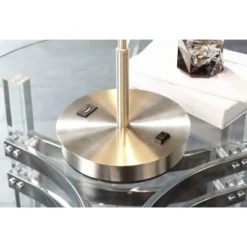 360 Lighting Nikola Modern Accent Table Lamp 23 3/4" High Silver With USB And AC Power Outlet In Base White Drum Shade For Bedroom Living Room Bedside -360 Lighting GUEST f8c4e917 3b1e 4331 9037 564f633f7d5a