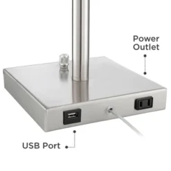 360 Lighting Andre Modern Table Lamps 26 3/4" High Set Of 2 Metal With USB And AC Power Outlet In Base Table Top Dimmers White Drum Shade For Desk -360 Lighting GUEST f9045fa3 5597 480d 8873 a95c8a85a229