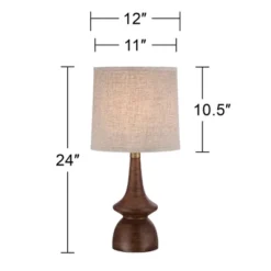 360 Lighting Mid Century Modern Table Lamp 24" High Walnut Faux Wood Brown Off White Linen Drum Shade For Bedroom Living Room House Bedside Office -360 Lighting GUEST f985a134 6d52 4481 8198 63fabe2e8791