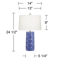 360 Lighting Rico 24 1/2" High Column Mid Century Modern Table Lamps Set Of 2 Blue Ceramic White Shade Living Room Bedroom Bedside Nightstand House -360 Lighting GUEST f9b1bc77 d489 424a 9e3e a3e518440027
