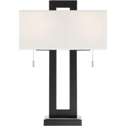 360 Lighting Neil Modern Table Lamp With Black Marble Riser 26" High Two Tone USB Charging Port White Rectangular Shade For Bedroom House Home Desk -360 Lighting GUEST f9bba6c1 76e8 443d 8c57 7fd6c0901e32