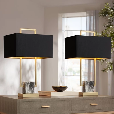 360 Lighting Carl 24 3/4" High Modern Table Lamps Set Of 2 Gold Finish Metal Living Room Bedroom Bedside Nightstand House Kitchen Entryway Black Shade 3 360 Lighting Carl 24 3/4" High Modern Table Lamps Set Of 2 Gold Finish Metal Living Room Bedroom Bedside Nightstand House Kitchen Entryway Black Shade