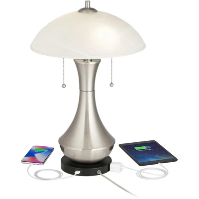 360 Lighting Simon Modern Accent Table Lamps Set Of 2 21" High Silver With USB Charging Port White Glass Dome Shade For Bedroom Living Room House Desk 4 360 Lighting Simon Modern Accent Table Lamps Set Of 2 21" High Silver With USB Charging Port White Glass Dome Shade For Bedroom Living Room House Desk - Image 2