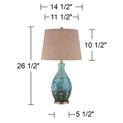 360 Lighting Mid Century Modern Table Lamp With Table Top Dimmer 26.5" High Teal Ceramic Tan Fabric Drum For Living Room Bedroom (Color May Vary) 5 360 Lighting Mid Century Modern Table Lamp With Table Top Dimmer 26.5" High Teal Ceramic Tan Fabric Drum For Living Room Bedroom (Color May Vary) - Image 3