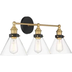 360 Lighting Burke Industrial Wall Light Black Brass Hardwire 28" 3-Light Fixture Clear Glass Shade For Bedroom Bathroom Vanity Reading Living Room -360 Lighting GUEST fa946874 b099 473f 971b a1403a44978d