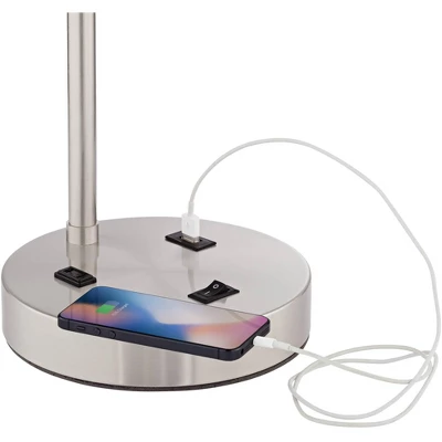 360 Lighting Colby Modern Desk Lamps 21" High Set Of 2 Brushed Nickel With USB And AC Power Outlet In Base White Linen Drum Shade For Bedroom Office 6 360 Lighting Colby Modern Desk Lamps 21" High Set Of 2 Brushed Nickel With USB And AC Power Outlet In Base White Linen Drum Shade For Bedroom Office - Image 4