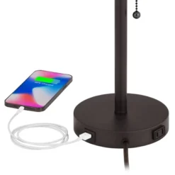 360 Lighting Flesner 20" High Skinny Small Modern Accent Table Lamps Set Of 2 USB Port AC Power Outlet Pull Chain Brown Bronze Finish Metal Charging -360 Lighting GUEST fb622f6e e847 472c 8a11 f0dd26d1df8d