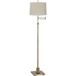 360 Lighting Modern Swing Arm Floor Lamp Adjustable Height 70" Tall Antique Brass Cream Burlap Drum Shade For Living Room Reading Bedroom