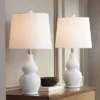 360 Lighting Jane Modern Table Lamps 25" High Set Of 2 White Ceramic Fabric Drum Shade For Bedroom Living Room House Bedside Nightstand Office Family -360 Lighting GUEST fd5a811d 10a7 4909 b554 055747058941