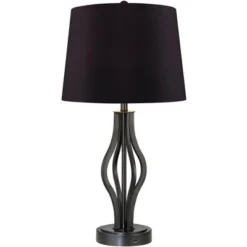 360 Lighting Heather Modern Industrial Table Lamps 25 3/4" High Set Of 2 Dark Iron With USB Charging Port Black Faux Silk Drum Shade For Bedroom Desk -360 Lighting GUEST fd897293 983d 4176 ae20 94cefa4789d0