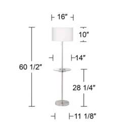 360 Lighting Caper Modern Floor Lamp With Tray Table 60 1/2" Tall Brushed Nickel USB And AC Power Outlet Off White Fabric Drum Shade For Living Room -360 Lighting GUEST fdfcc0be ef16 4d5d 8ecd d75701119c50