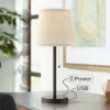 360 Lighting Modern Desk Table Lamp With Hotel Style USB And AC Power Outlet In Base 20" High Bronze Metal Oatmeal Drum Shade For Bedroom Office
