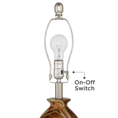 360 Lighting Carlton Modern Table Lamps 28" Tall Set Of 2 Swirling Brown Faux Marble Ivory Pleated Linen Drum Shade For Bedroom Living Room Nightstand 4 360 Lighting Carlton Modern Table Lamps 28" Tall Set Of 2 Swirling Brown Faux Marble Ivory Pleated Linen Drum Shade For Bedroom Living Room Nightstand - Image 2