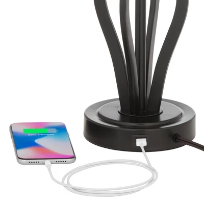 360 Lighting Heather Modern Industrial Table Lamps 25 3/4" High Set Of 2 Dark Iron With USB Charging Port Burlap Drum Shade For Bedroom House Desk 5 360 Lighting Heather Modern Industrial Table Lamps 25 3/4" High Set Of 2 Dark Iron With USB Charging Port Burlap Drum Shade For Bedroom House Desk - Image 3